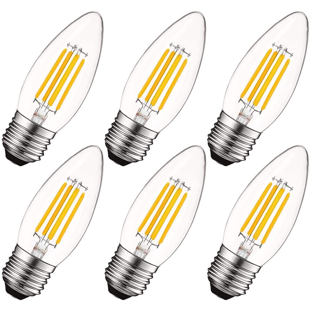 LUXRITE 60-Watt Equivalent B10 Dimmable Edison LED Light Bulbs Torpedo Tip Clear Glass 2700K Warm White (6-Pack) -  LR21602-6PK