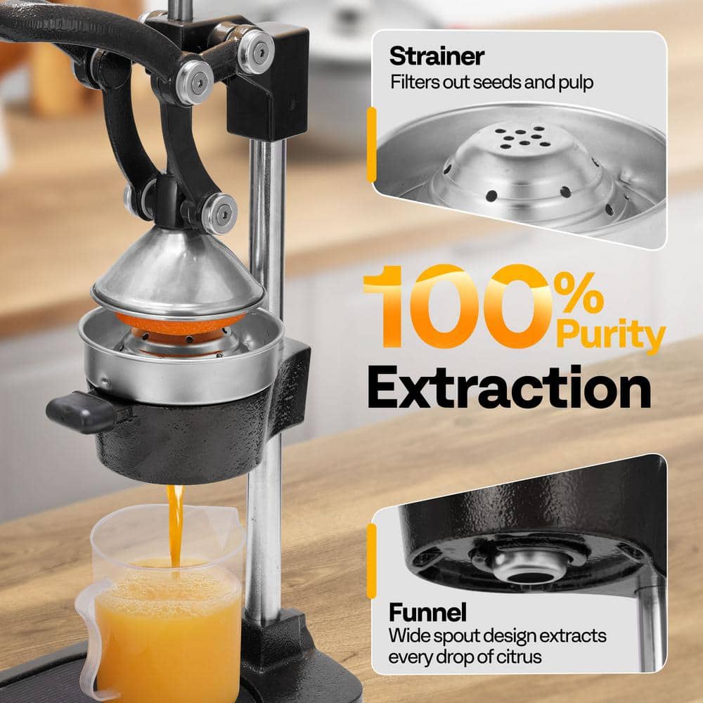 Black Stainless Steel Manual Citrus Juicer with Ergonomic Handle