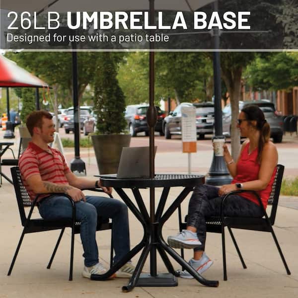 base for patio table umbrella PURPLE LEAF 15x9ft Double-Sided Rectangular Outdoor Market with Base, Light Grey umbrella base is intended only to be used with patio tables. USW US Weight 26 lbs.