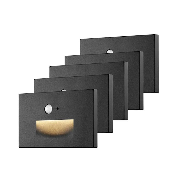 Hardwired Black Motion Sensing 4 in. LED Stair Light with 100 Lumens (6-Pack)