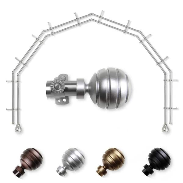EMOH 13/16" Dia Adjustable 6-Sided Double Bay Window Curtain Rod 28 to 48" (each side) with Ysabel Finials in Satin Nickel