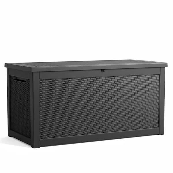 260 Gal. Plastic Rattan Deck Box Outdoor Storage with Steel Supports, Black