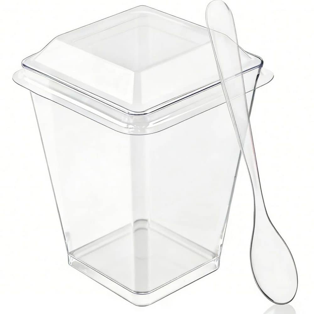 Esepony 5 oz. Plastic Dessert Cups with Lids, Spoons for Banana