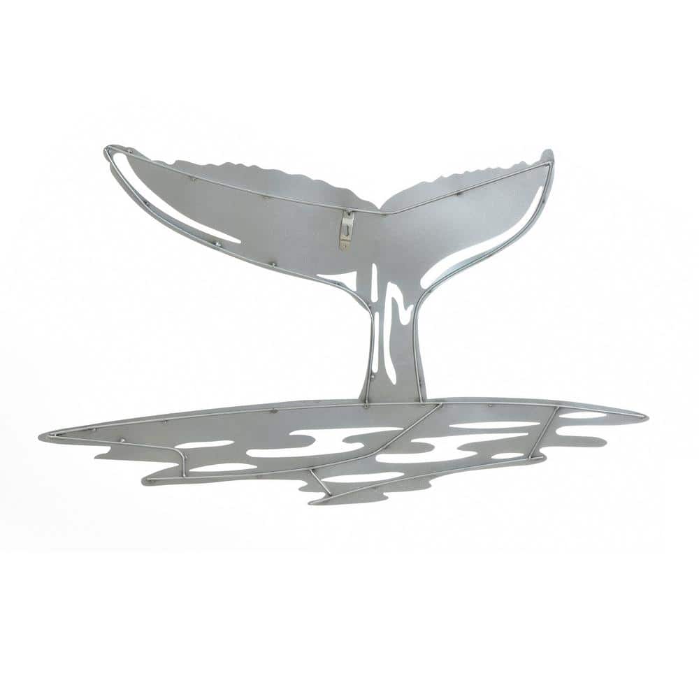 Handcrafted Blue Iron Whale Tail Wall Sculpture