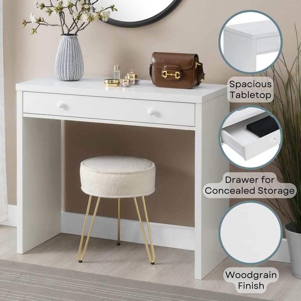 Sleek White 36" Contemporary Desk with Drawer