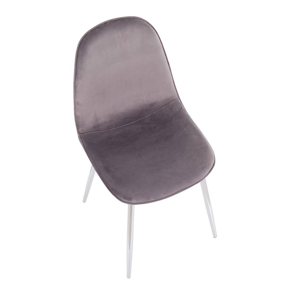 Set of 2 Stone Chrome High-Back Grey Velvet Side Chairs