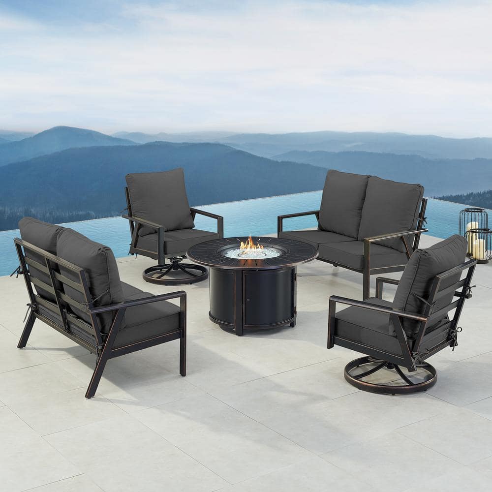 Black 7-Piece Aluminum Patio Fire Pit with 2-Deep Seating Loveseat and 2-Club Chairs Black Cushions price history on PriceWatchPro
