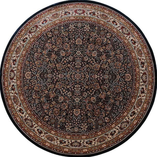 6 ft. Round Brown Oriental Washable Area Rug