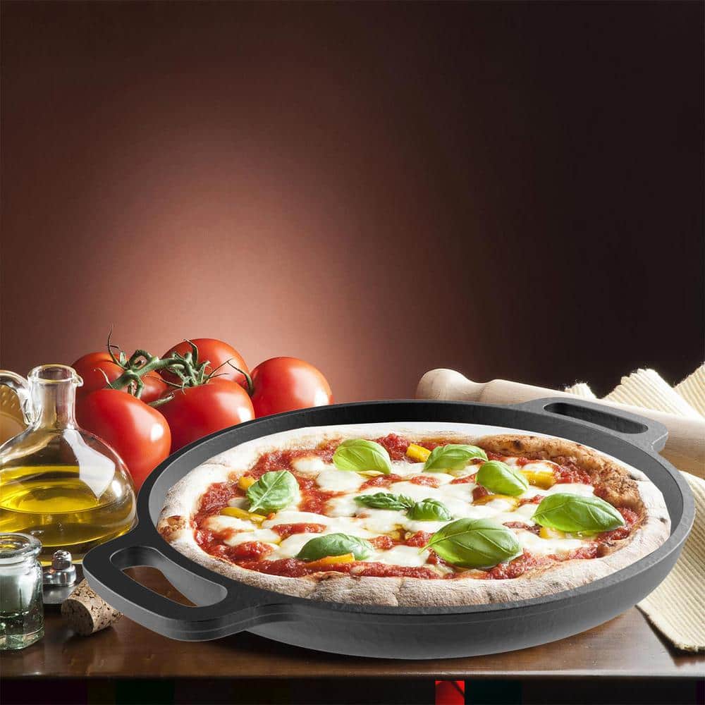 13.25-Inch Black Cast Iron Pre-Seasoned Pizza Pan