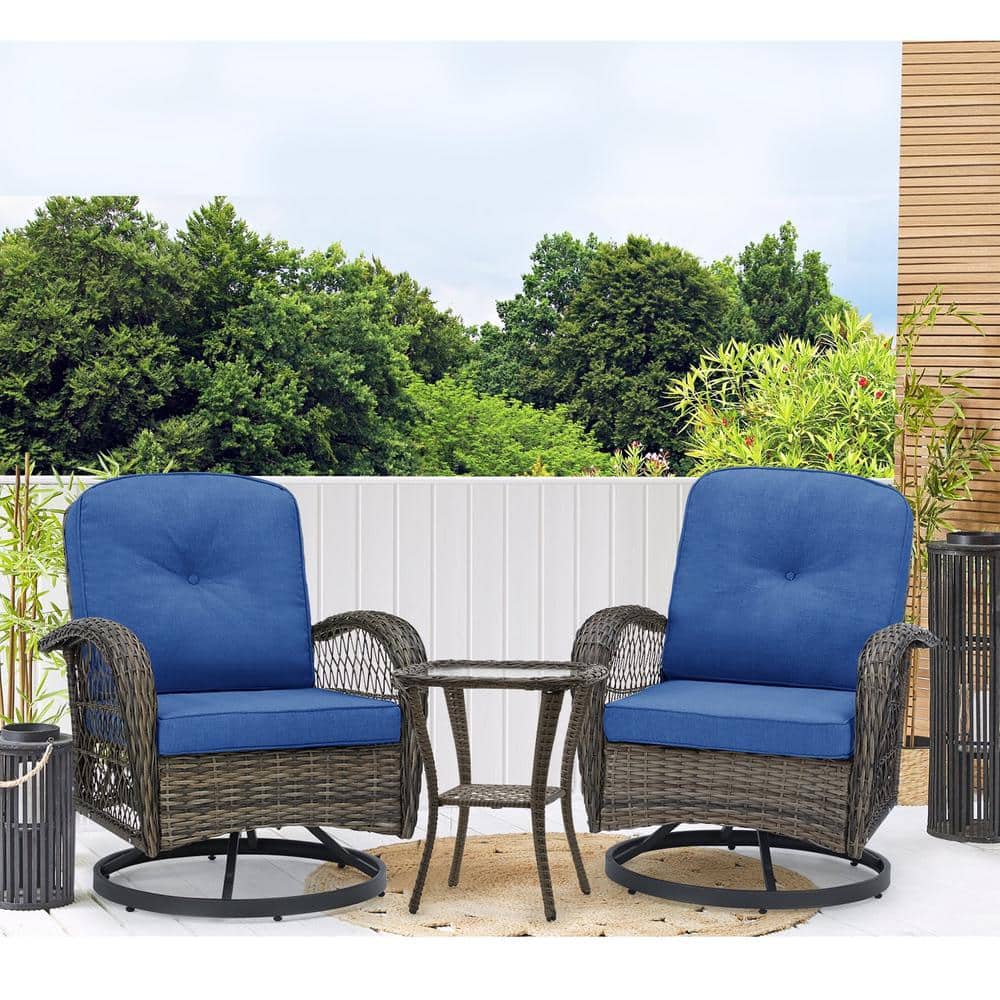3-Piece Outdoor Wicker 360° Swivel Patio Chairs, Patio Conversation Set wi