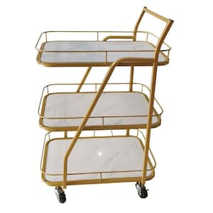 Gold Rolling 3-Tier Metal Serving Cart Shelving Unit (17.3 in. W x 33.4 in. H x 13.7 in. D)