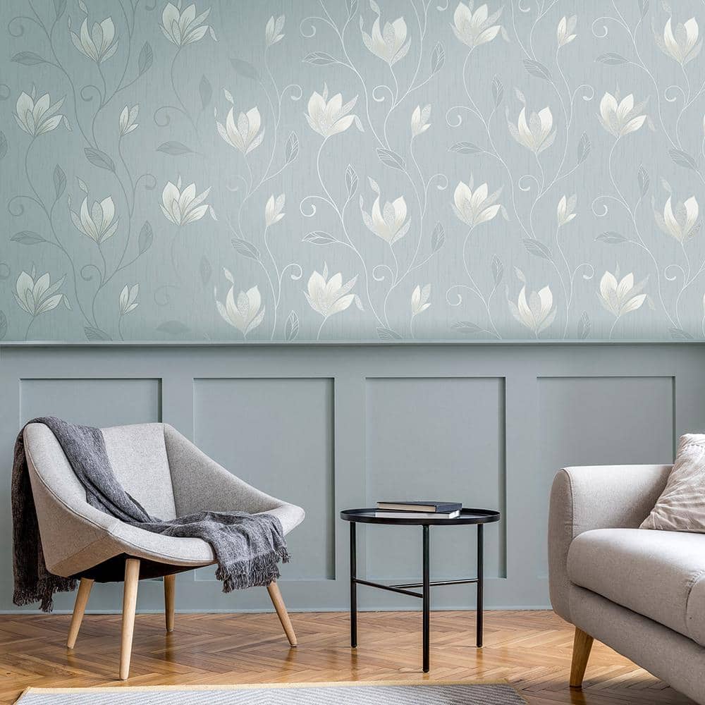 Synergy Light Blue and Cream Floral Vinyl Wallpaper