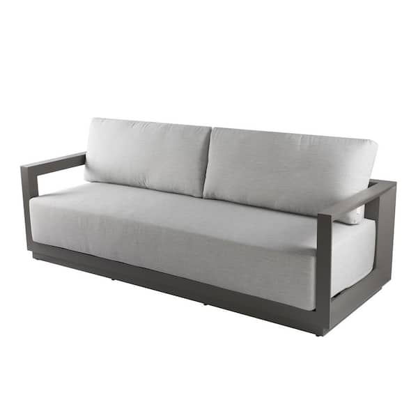 Elementi Newport Outdoor Aluminum 3-Seat Sofa with Grey Sunbrella Cushions