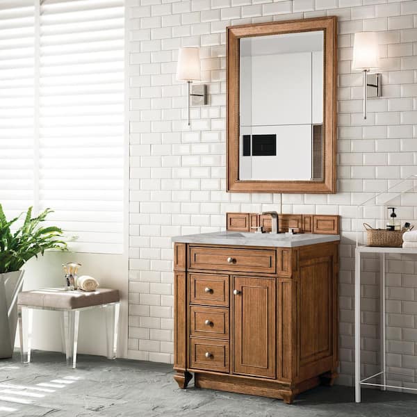 James Martin Vanities Bristol 30.0 in. W x 23.5 in. D x 34.0 in. H Single Bathroom Vanity in Saddle Brown with Victorian Silver Quartz Top