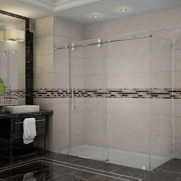 Aston Langham 72 in. x 33.8125 in. x 75 in. Completely Frameless Sliding Shower Enclosure in Chrome