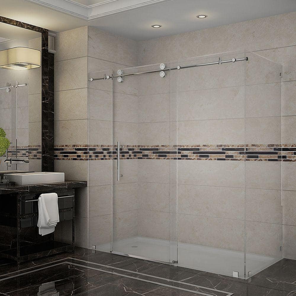 Langham 72" Frameless Clear Glass Sliding Shower Door with Stainless Steel Hardware