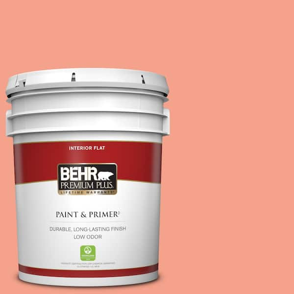 BEHR PREMIUM PLUS 5 gal. Home Decorators Collection #HDC-MD-18 Peach Mimosa Flat Low Odor Interior Paint & Primer