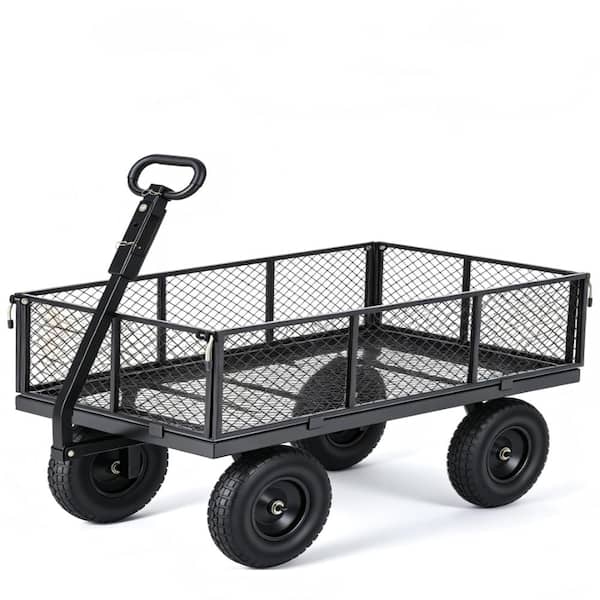 1000LBS Heavy Duty Steel Garden Cart Wagon 13" All-Terrain Wheels 180° Rotating Handle for Lawn, Yard, Farm Gray