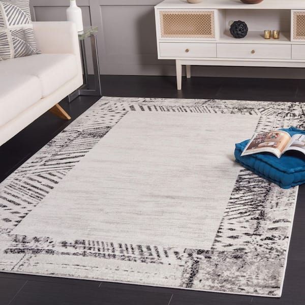 Skyler 4 ft. x 6 ft. Ivory Gray/Black Distressed Border Area Rug