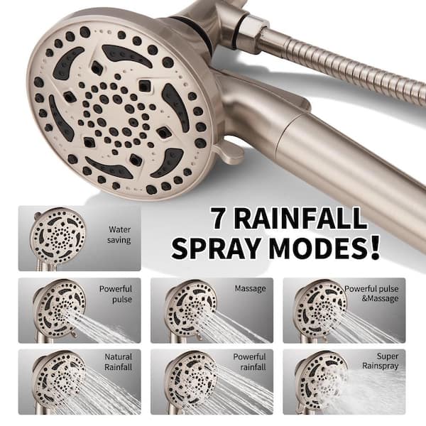4.9 in. 7-Spray Wall Mount Handheld Shower Faucet with Valve 1.8 GPM Adjustable Filtered Shower Head in Brushed Nickel