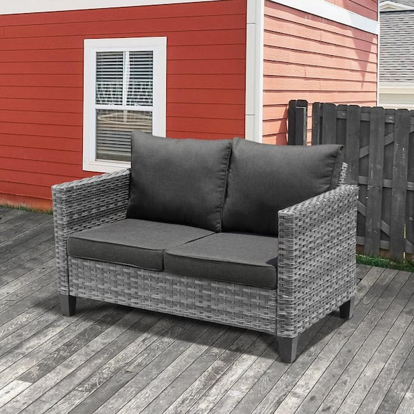 XIZZI Libra Wicker Outdoor Patio 2 Seat Sofa Couch with Black Cushion