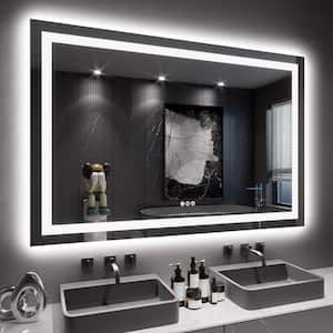 55 in. W x 30 in. H Rectangular Frameless LED Light Wall Bathroom Vanity Mirror with Anti-Fog in Black