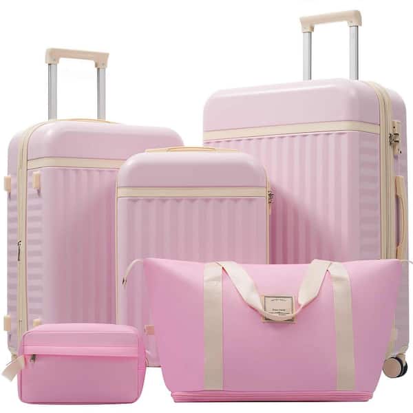 5-Piece Pink Expandable Luggage Set with Travel Bags, Spinner Wheels and TSA Lock