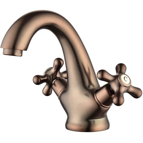 Unbranded Double Handle Single Hole Cross Knobs Bathroom Faucet in Antique Brass