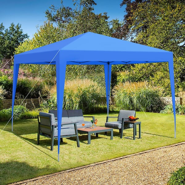 Unbranded 10 ft. x 10 ft. Outdoor Pop Up Canopy Tent with Removable Sidewall with Zipper, Sidewall, Mosquito Netting Sand bag Blue