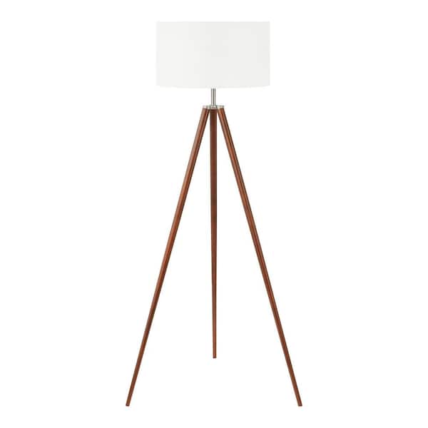 Drakewood 60.5 in. Walnut Wood Tripod Floor Lamp