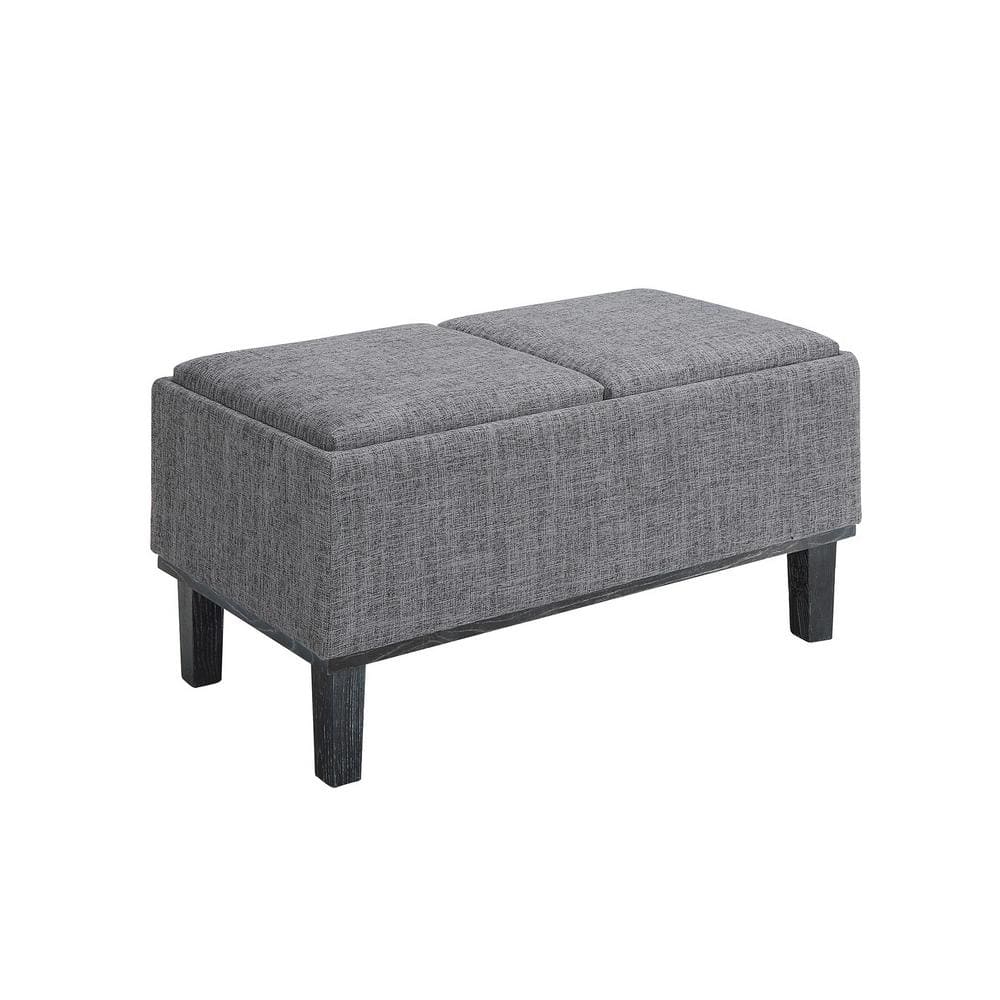Gray Linen Tufted Storage Ottoman with Reversible Trays
