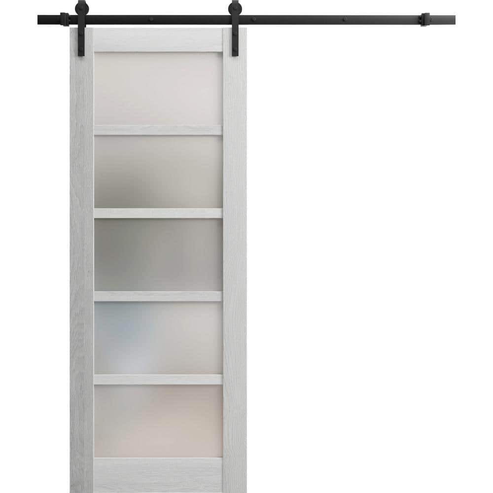 Assembly Required 24 in. x 96 in. 1-Panel Frosted Glass Light Grey Oak Wood Sliding Barn Door with Hardware Kit price history on PriceWatchPro