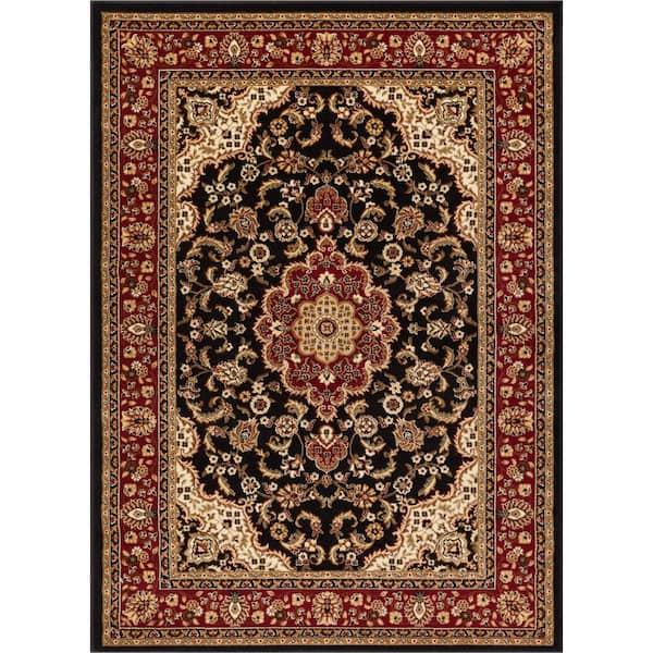 Well Woven Barclay Medallion Kashan Black 4 ft. x 5 ft. Traditional Area Rug