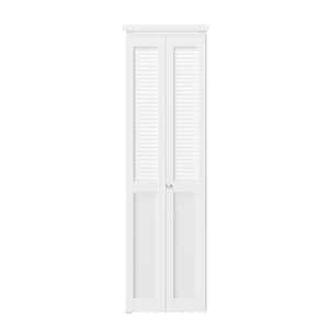 24 in. W. x 80 in. Solid Core, MDF Wood, White, PVC Covering, Half Louver Half Panel MDF Bi-fold Door with Hardware Kits