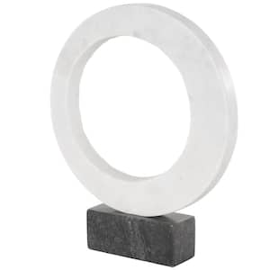 White 10 in. x 12 in. Open Ring Geometric Marble Ceramic Sculpture with Black Block Base