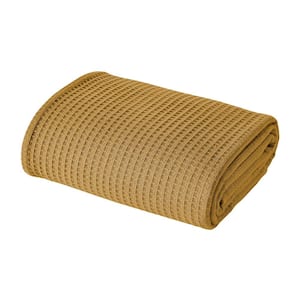 100% Cotton Waffle Thermal Blankets Gold Queen