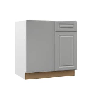 Designer Series Elgin Assembled 33x34.5x23 in. Blind Left Corner Base Kitchen Cabinet in Heron Gray