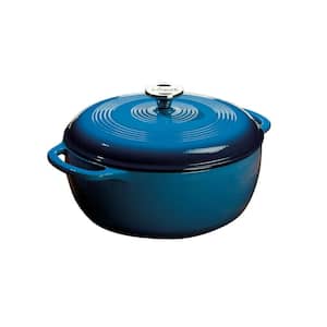 6 qt. Round Cast Iron Dutch Oven with Dual Handles, Easy to Cook and Clean in Blue with Lid