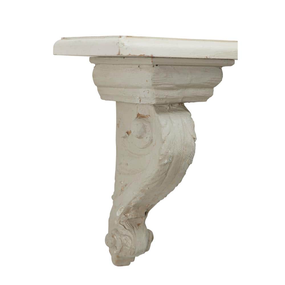 31.5" White and Beige Wood Floating Wall Shelf with Scrollwork