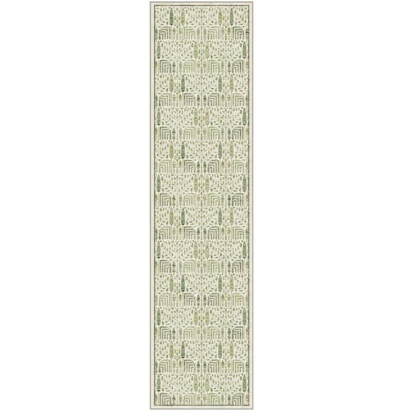 HaiiMeid 4 Seasons Light Green 2 ft. x 8 ft. Vintage Plant Runner Rug
