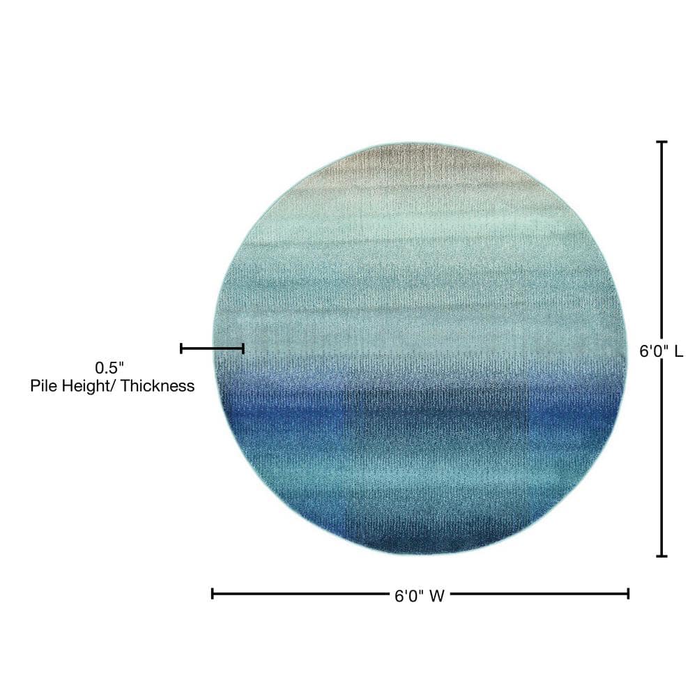 Azura Barcelona 6' Round Easy-Care Synthetic Area Rug, Blue