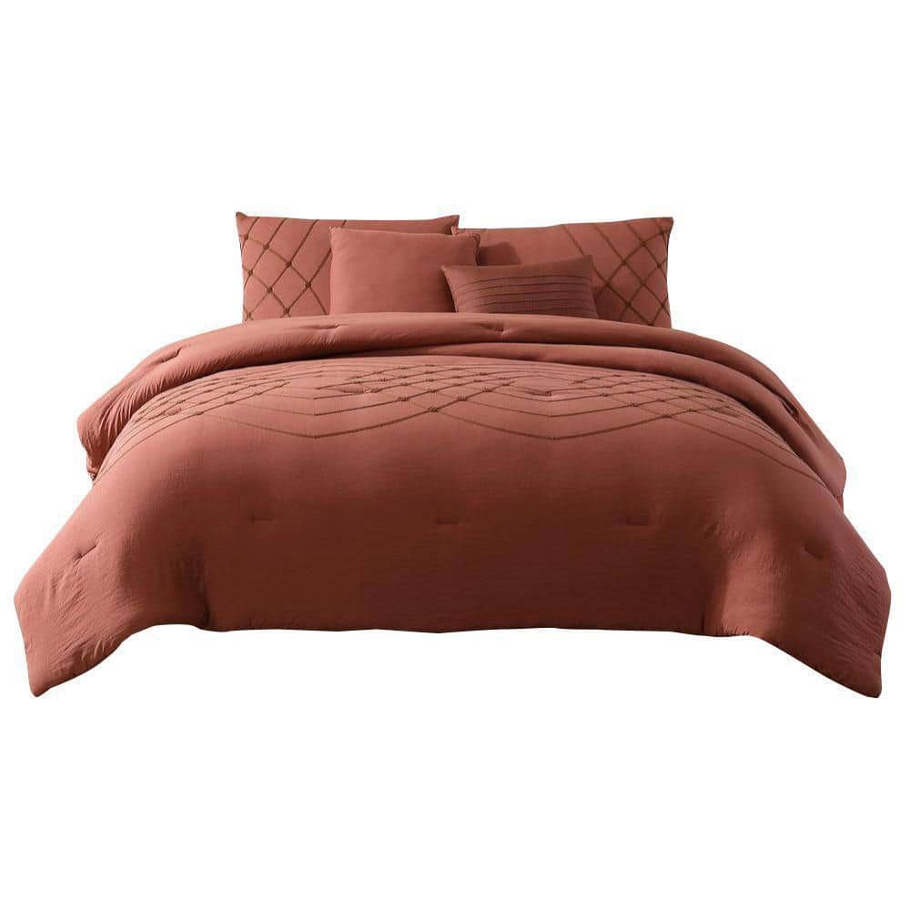 Benjara Alice 5-Piece Red Stitched Microfiber Queen Comforter Set - 2