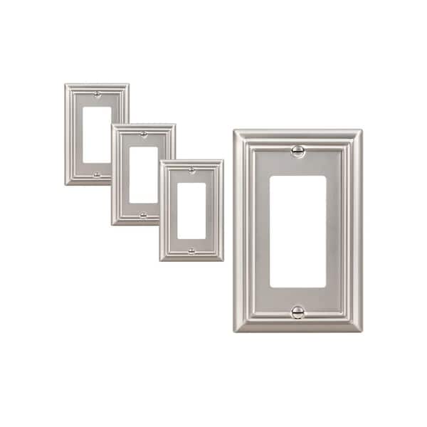 DEWENWILS 1-Gang Satin Nickel Decorator/Rocker Metal Wall Plates(4-Pack)