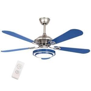 52 in Modern Indoor LED Blue Mute 5 Stainless Steel Blades Ceiling Fan Light for Decorate Dining Room Bedroom