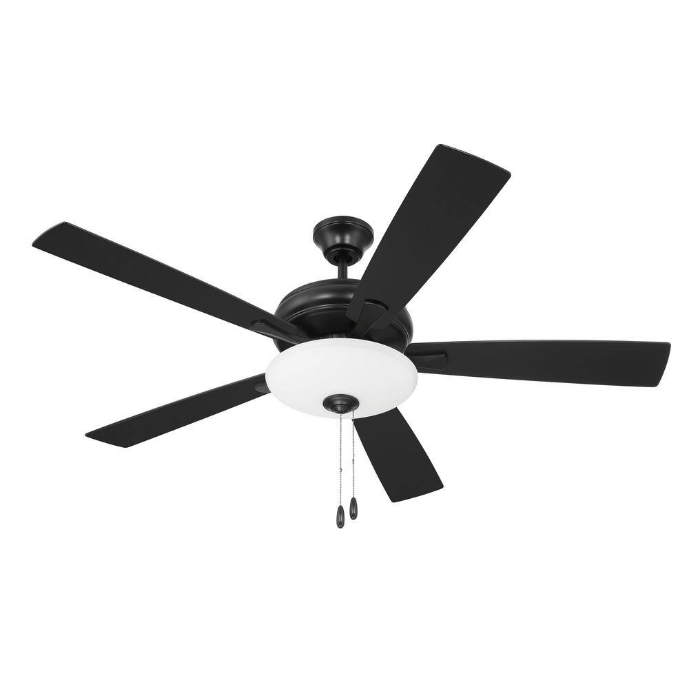 Flat Black 52" Ceiling Fan with Frost White Glass Light