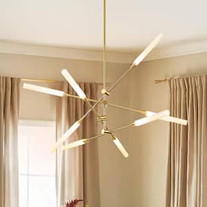 Sumler 8-Light Integrated LED Gold Linear Sputnik Chandelier with Cylindrical Frosted Acrylic Shade