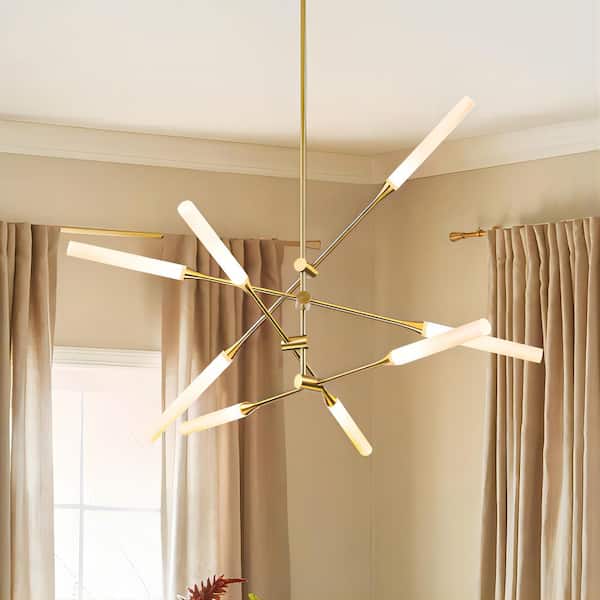 RRTYO Sumler 8-Light Integrated LED Gold Linear Sputnik Chandelier with Cylindrical Frosted Acrylic Shade