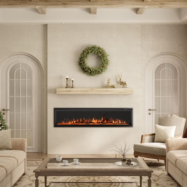 Mondawe 72 in. Wall Mounted Freestanding Electric Fireplace Recessed with Overheating Protection in Black