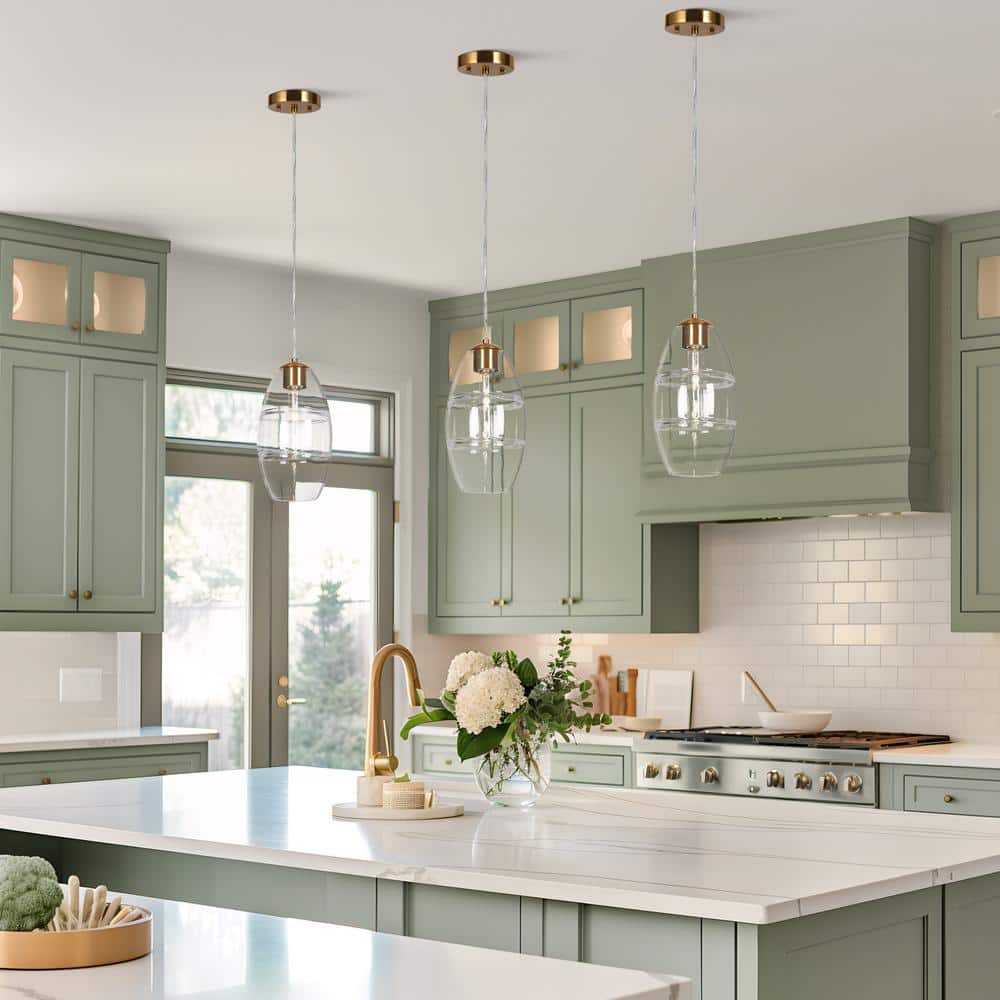 Celery Gold Mini Drum Pendant with Clear Glass Shade