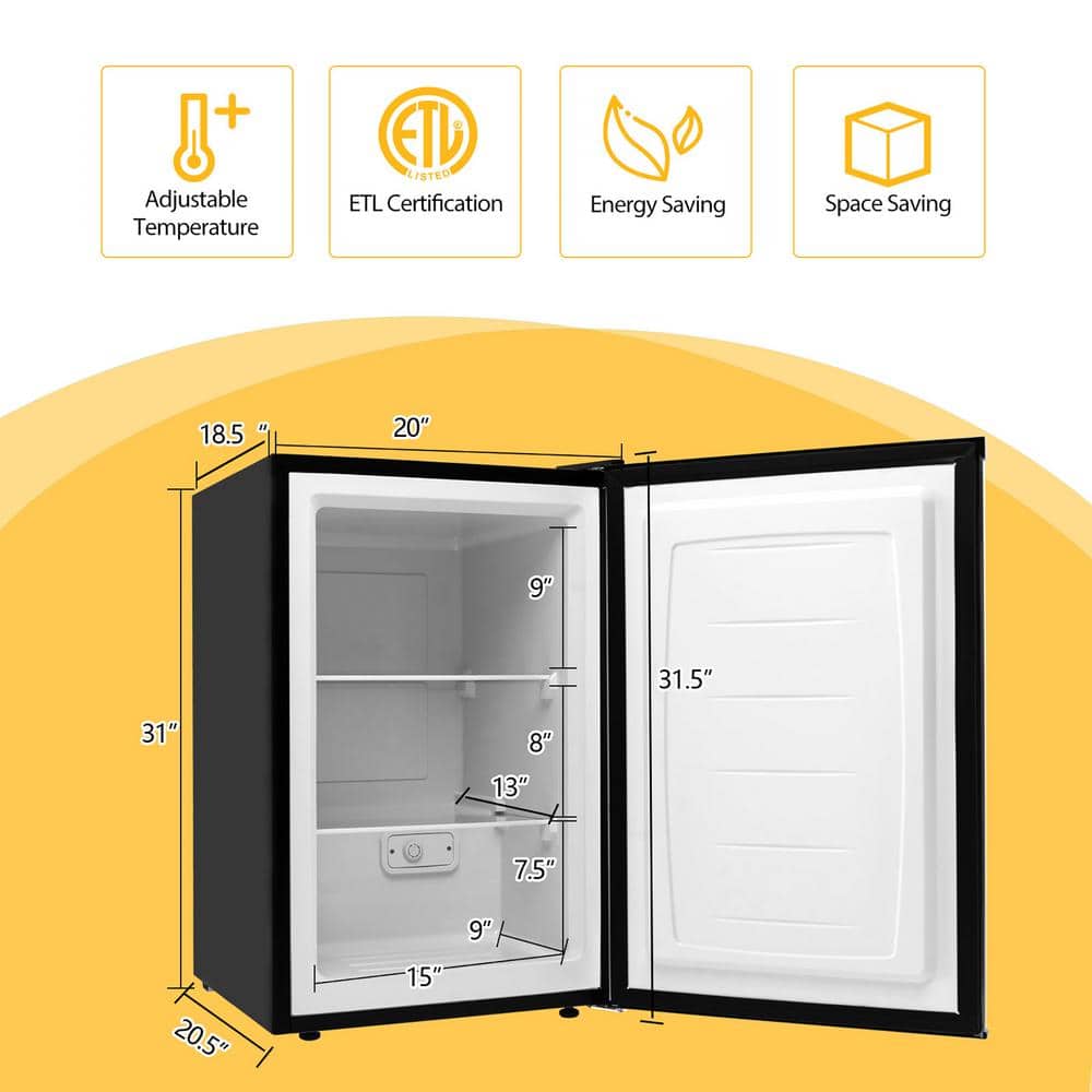 Compact Silver Stainless Steel Upright Freezer with Adjustable Shelves